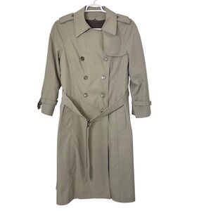 SALE London Fog Trench Coat Womens 16R Beige Double‎ Breasted Belted VTG Lined